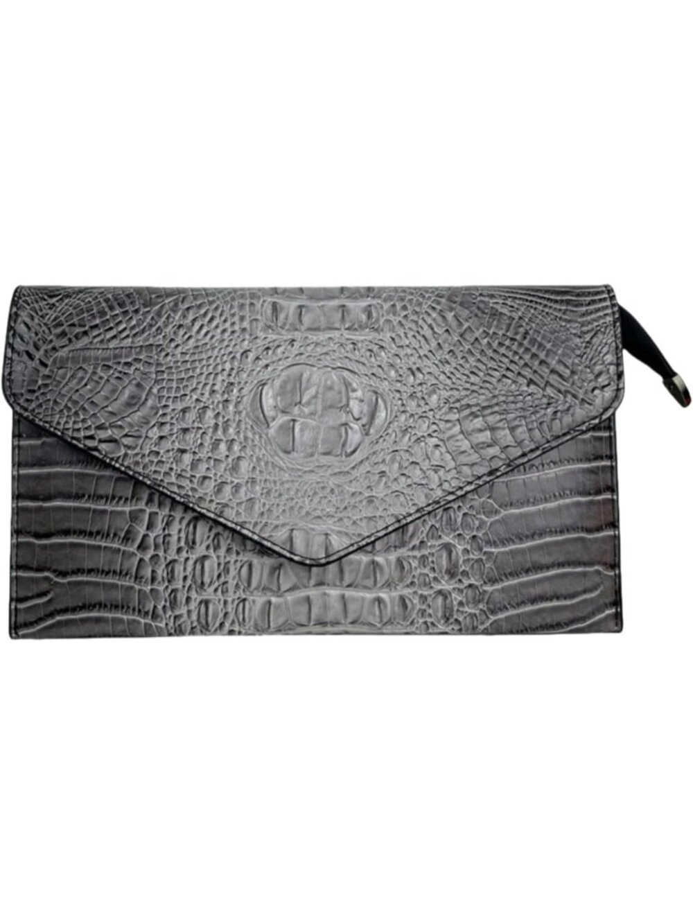 Women's Grey Vegan Leather Crocodile Clutch Purse Evening Crossbody Bag